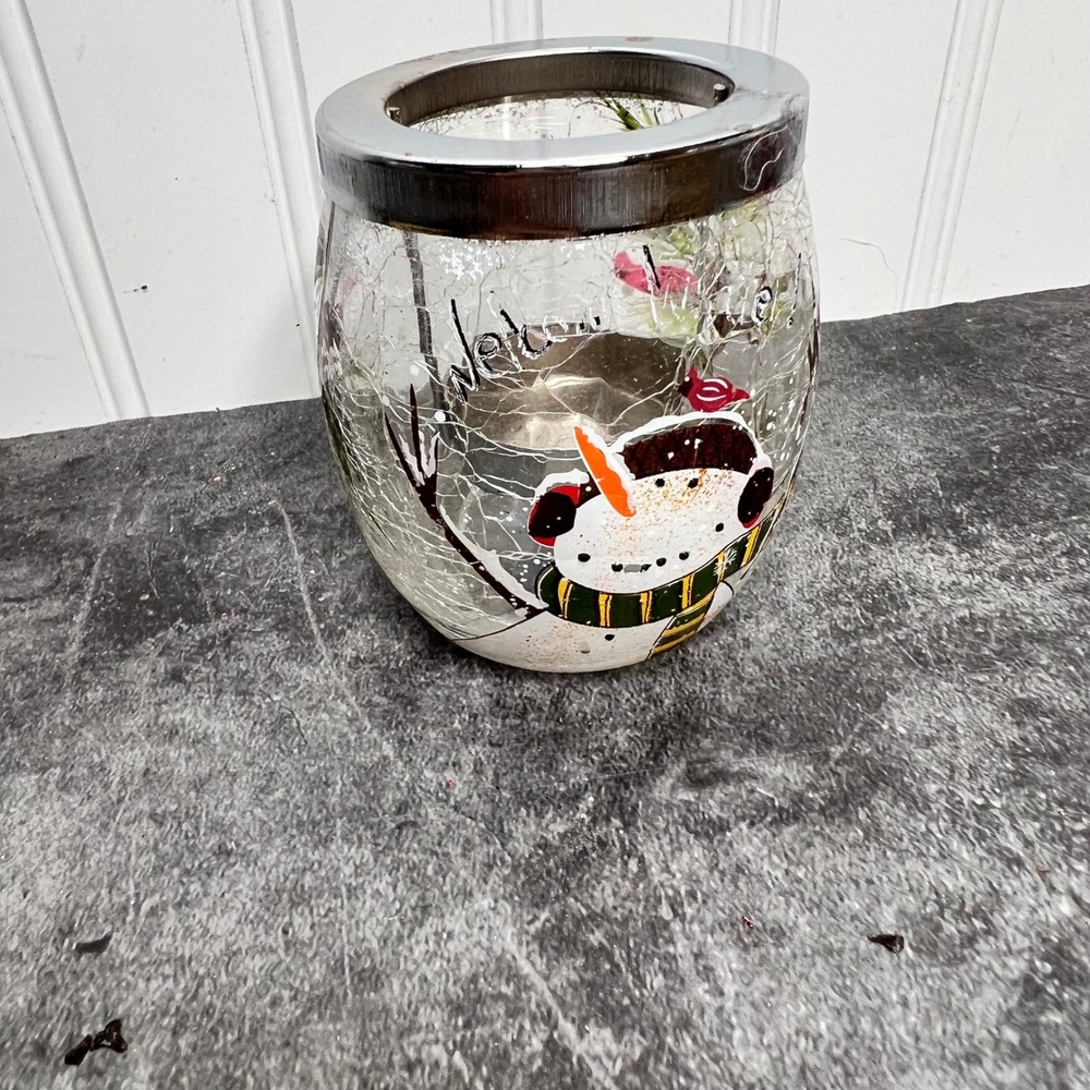 Yankee Candle Glass Winter Snowman Tealight Votive Candle Holder | Christmas